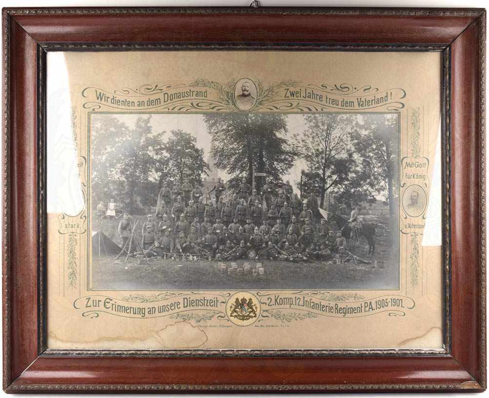 RESERVISTENBILD, 2. Kp./12. IR, 1905-07, s/w-Foto auf Kartonvordruck m. d. Porträts der