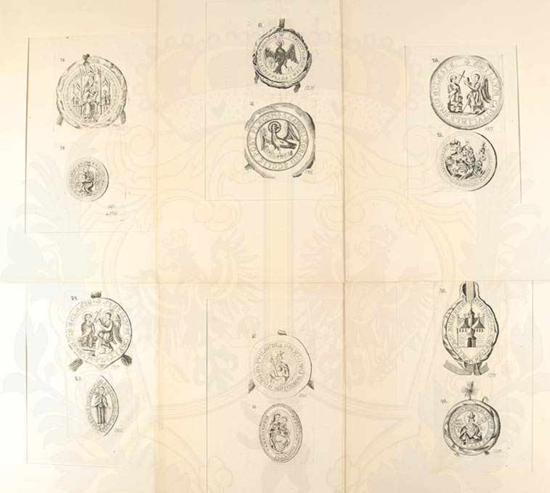 SAMMLUNG 43 STAHLSTICHE, kleinf. Blätter mit Abb. von 1 oder 2 mittelalterlichen Siegeln, um 1850, - Bild 4 aus 4