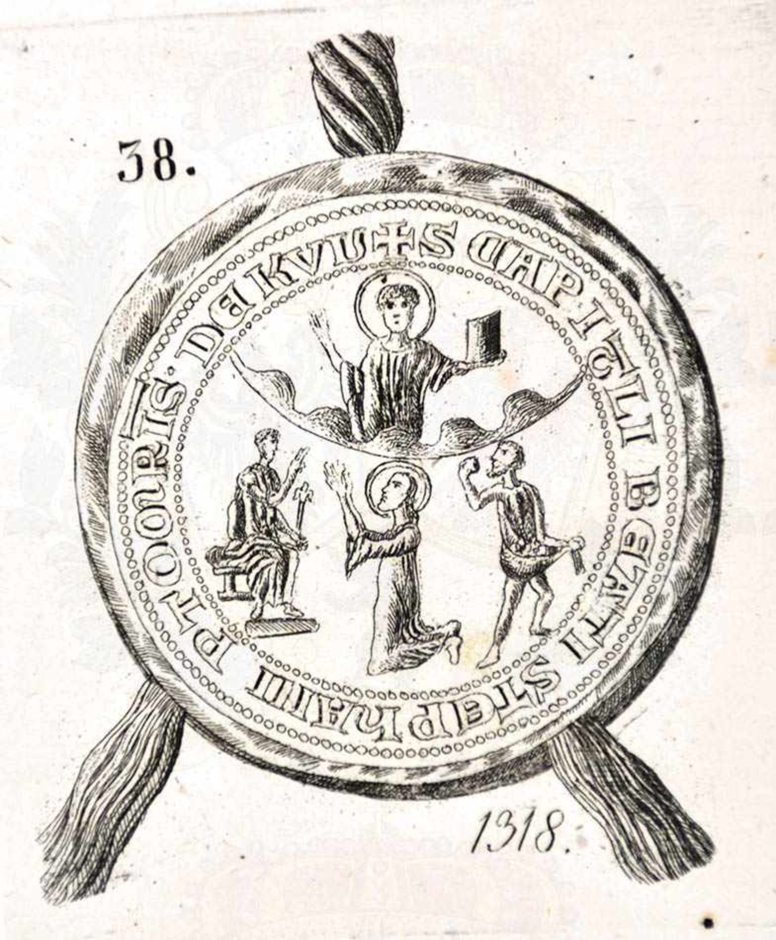 SAMMLUNG 43 STAHLSTICHE, kleinf. Blätter mit Abb. von 1 oder 2 mittelalterlichen Siegeln, um 1850,