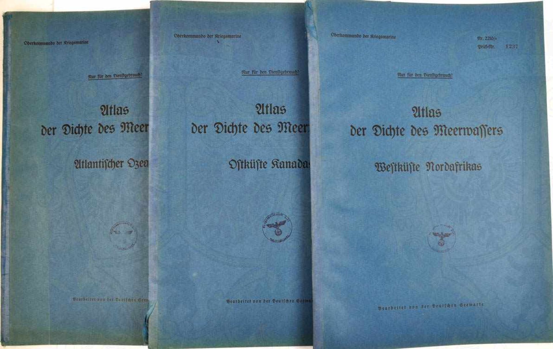 ATLAS DER DICHTE DES MEERWASSERS, 13 Teile, Hrsg.: Ob.Kmdo. der Kriegsmarine, um 1938, dabei: