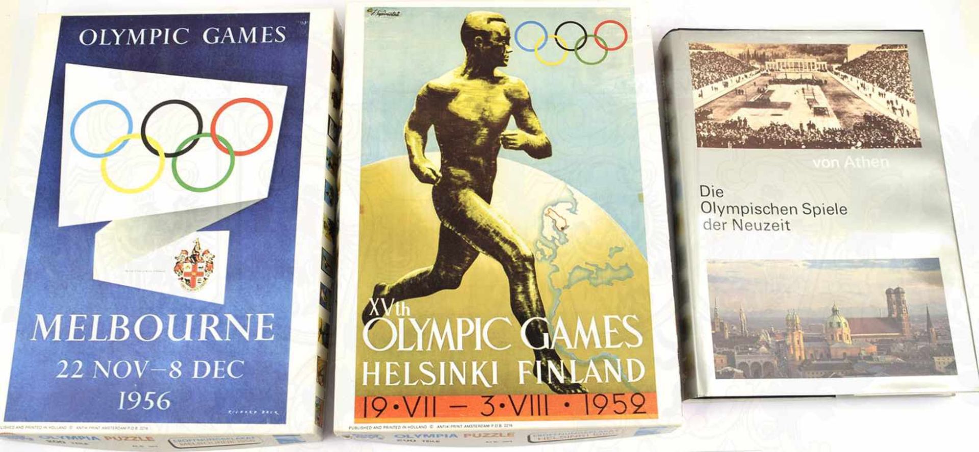 2 PUZZLE-SPIELE, „Olympic Games Helsinki 1952“ u. „Olympic Games Melbourne 1956“, Firma Trim Toys,