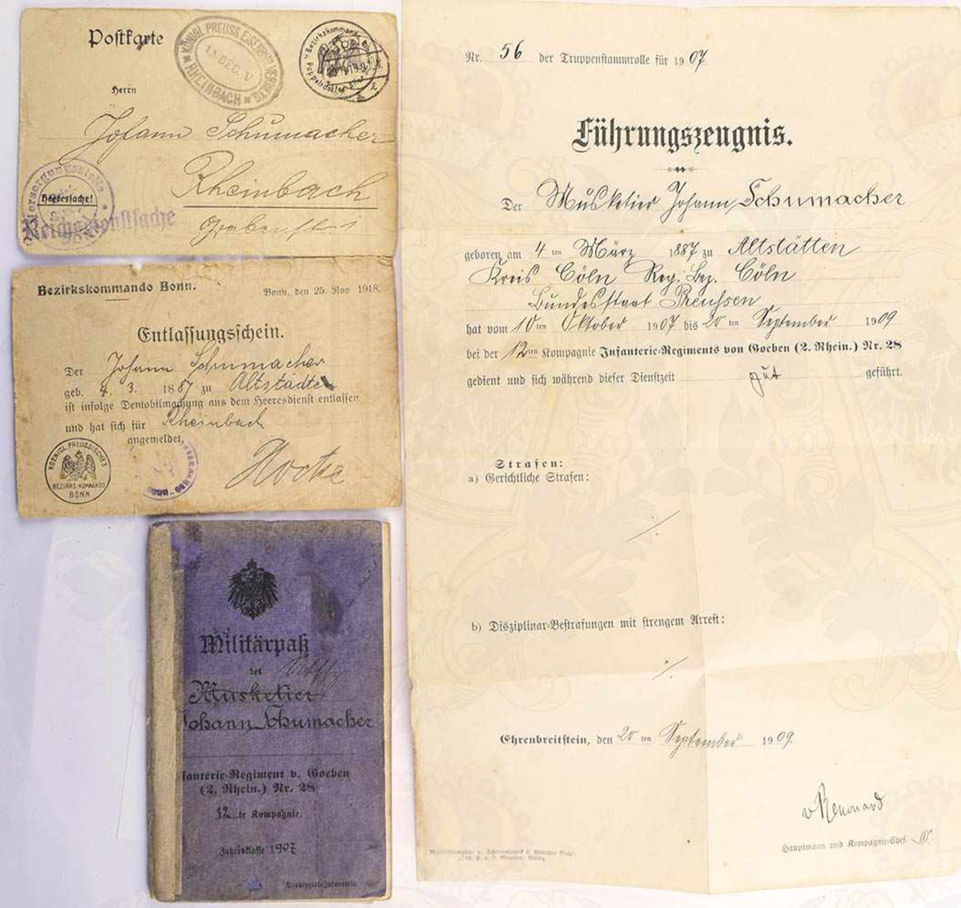 MILITÄRPASS UNTEROFFIZIER IR NR. 28, Landwehr-IR Nr. 29, Reserve-IR 240, EK I 1914 u. EK II 1914, 3x