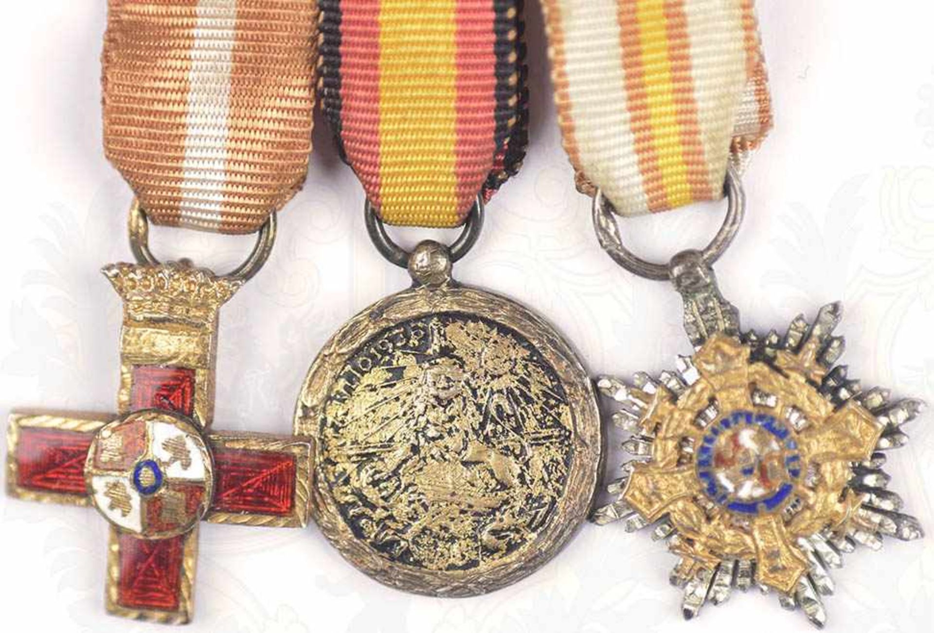 MINIATUR-ORDENSPANGE, Militärverdienstorden/Medaille de la Campagna/Siegeskreuz Cruz de Guerra, - Bild 2 aus 3