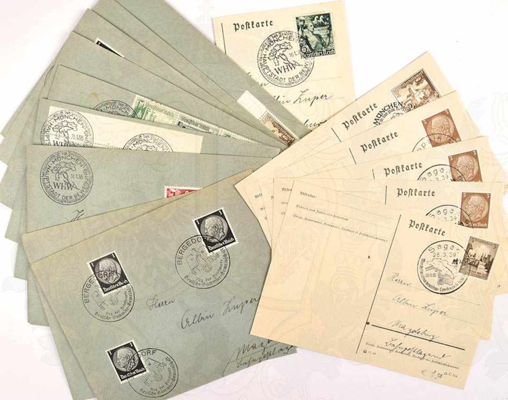 10 BRIEFKUVERTS UND 5 POSTKARTEN, alle gel. 1938-1939 nach Magdeburg, alle mit WHW-Sonderstempeln