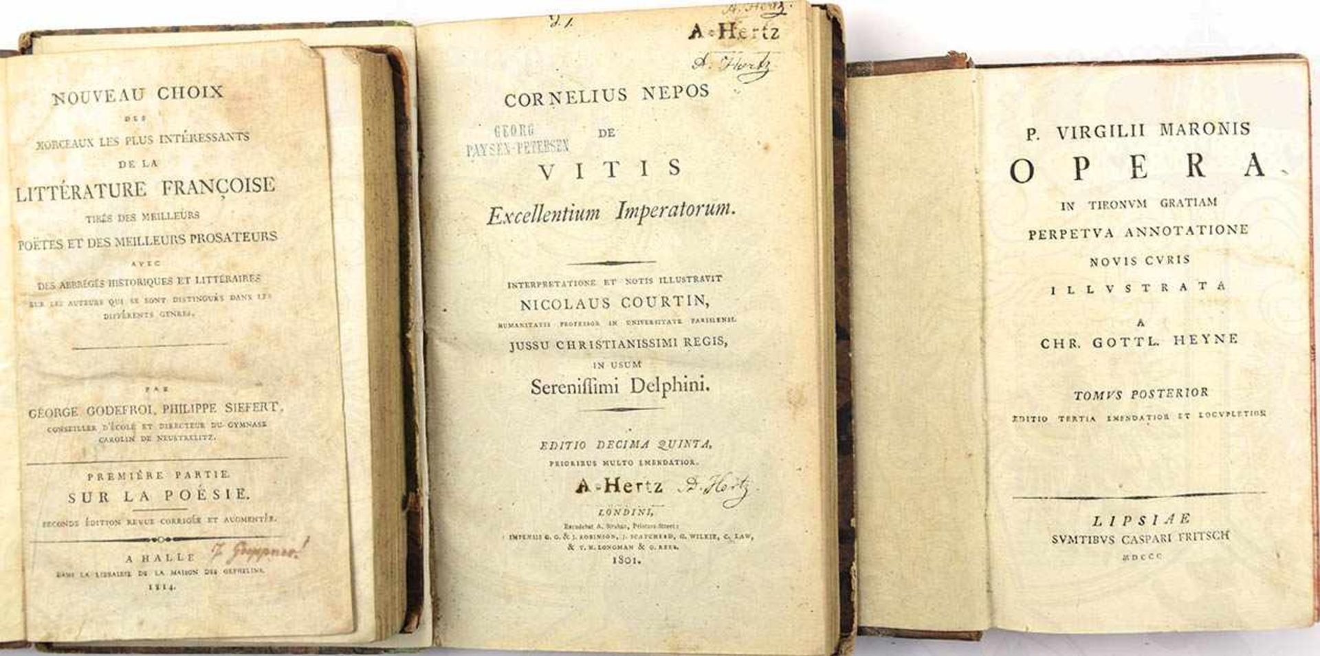 3 TITEL, „P. Virgilii Maronis Opera“, Bd. 2; „Nouveau Choix ... Littérature Francoise“, 1. Teil; „