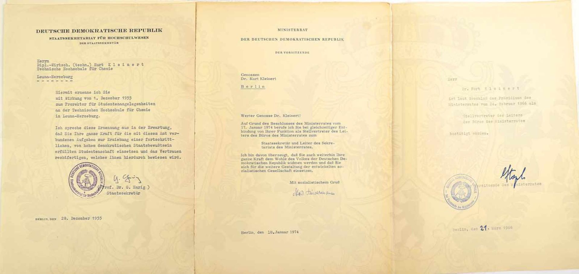 URKUNDENGRUPPE DR. KURT KLEINERT, (1927-2016), 1974-1989 Staatssekretär und Leiter des - Bild 5 aus 5