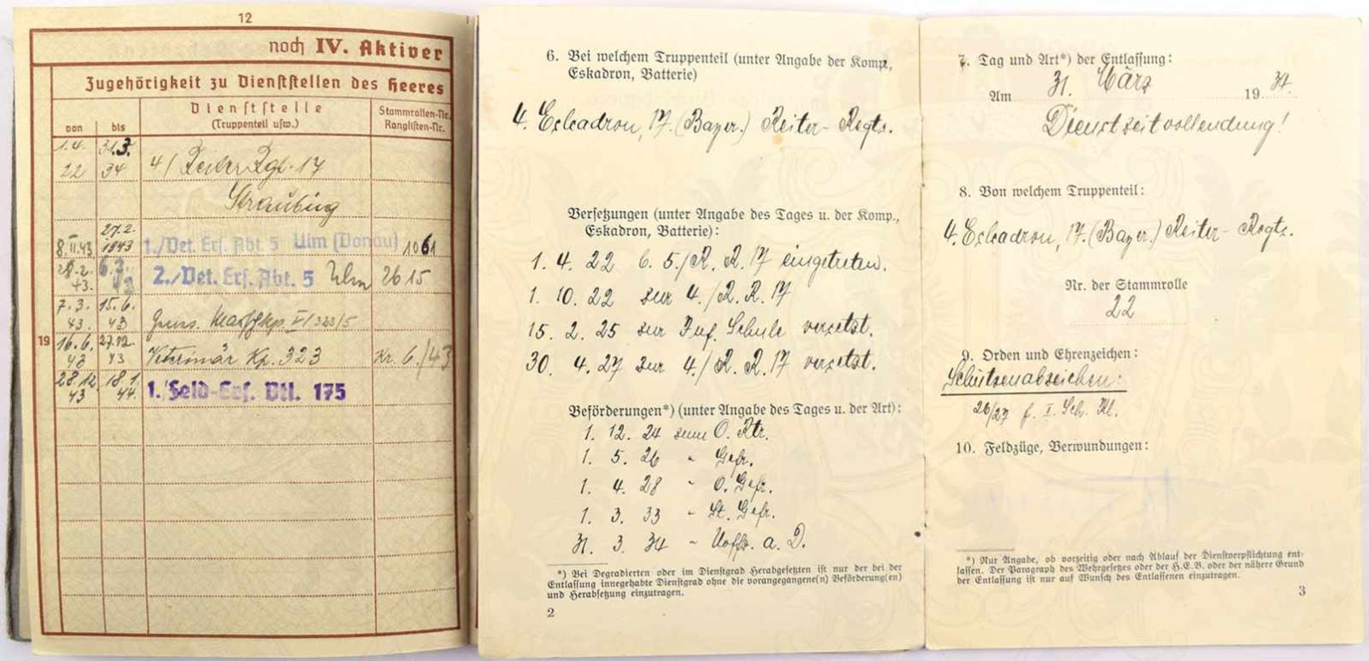 WEHRPASS UND REICHSHEER-MILITÄRPASS, eines Unteroffiziers, 1922-1934 b. Reiter-Rgt. 17 Straubing, - Bild 2 aus 2