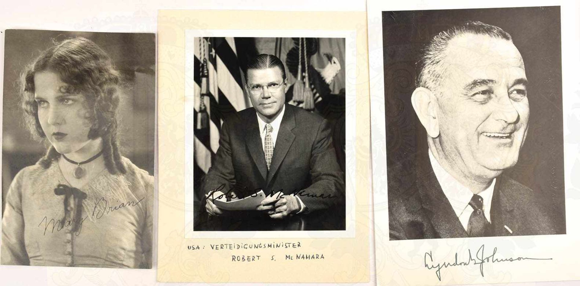 3 ORIGINAL-UNTERSCHRIFTEN USA AUF PORTRAIT-AK: Lyndon B. Johnson (1908- 1973), 1963-1968 Präsident