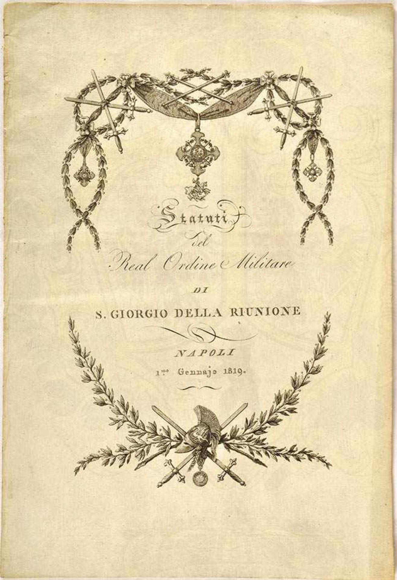 STATUTENHEFT DES MILITÄRVERDIENSTORDEN, St. Georg der Wiedervereinigung“, Neapel 1819, mit 5