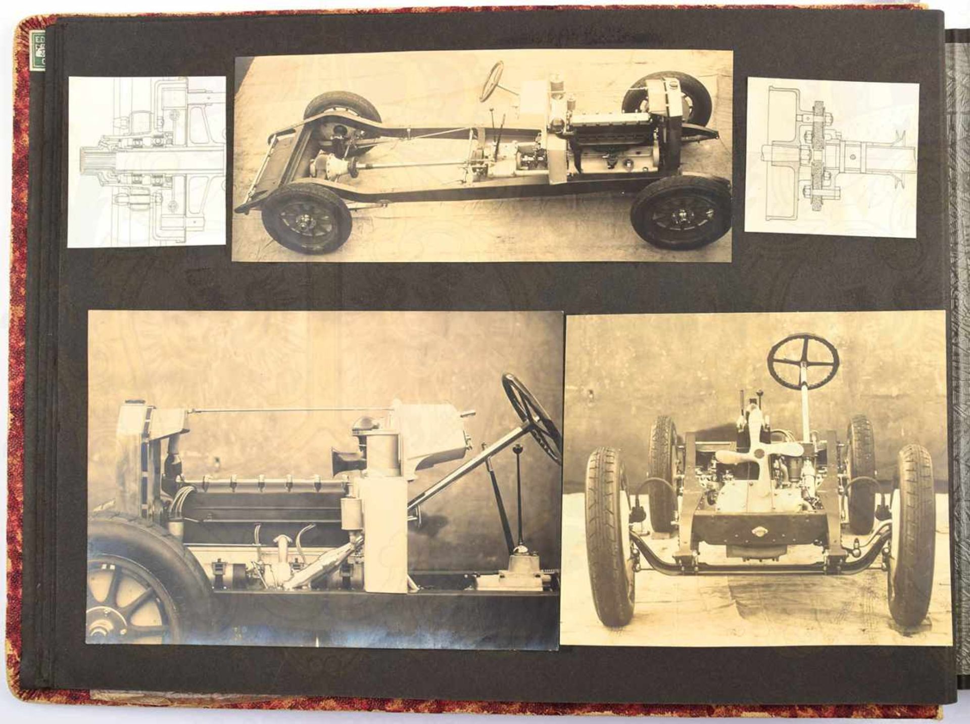 3 FOTOALBEN EINES AUTOINGENIEURS, gesamt 395 Fotos, ca. 1925-1955, teils AK bis A 5, viele PKW, auch