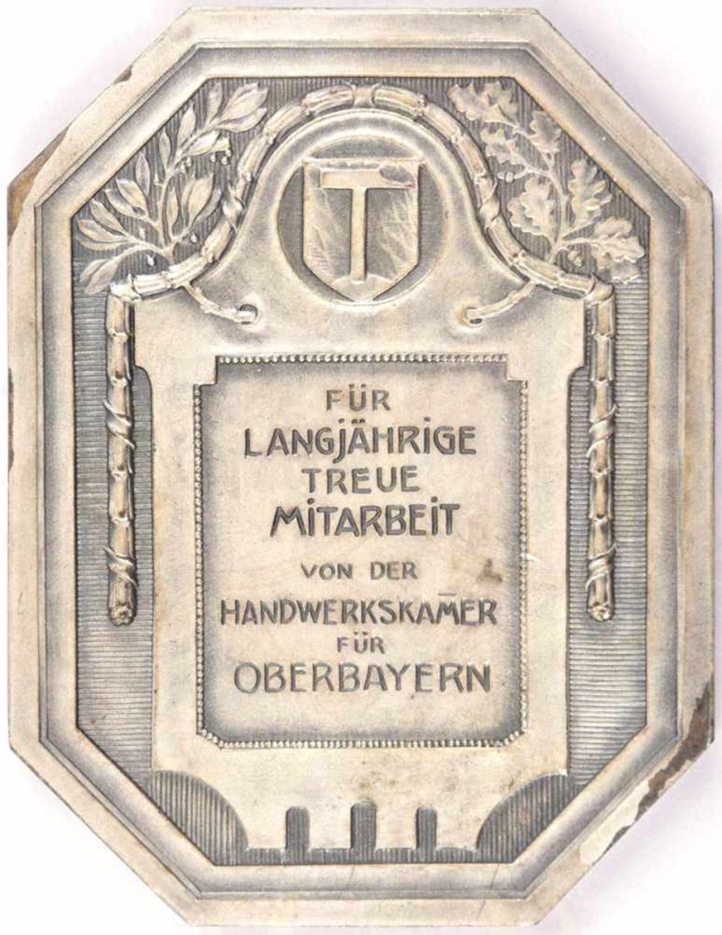 MEDAILLE FÜR LANGJÄHRIGE TREUE MITARBEIT, Handwerkskammer Oberbayern, um 1910, achteckig, - Bild 3 aus 3