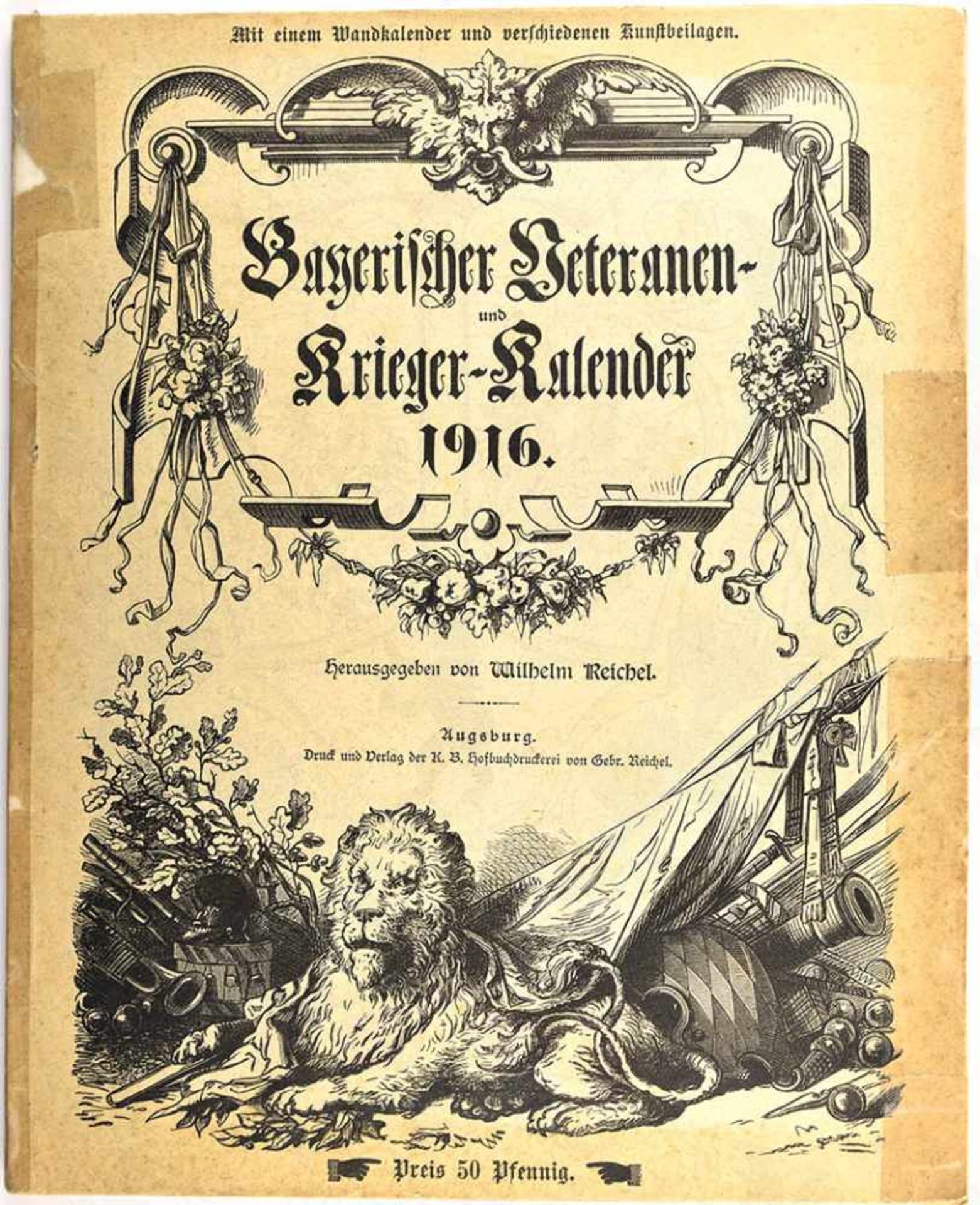 BAYRISCHER VETERANEN- UND KRIEGER-KALENDER, 1916, ca. 150 S., Abb., ungebraucht, Umschlag m.