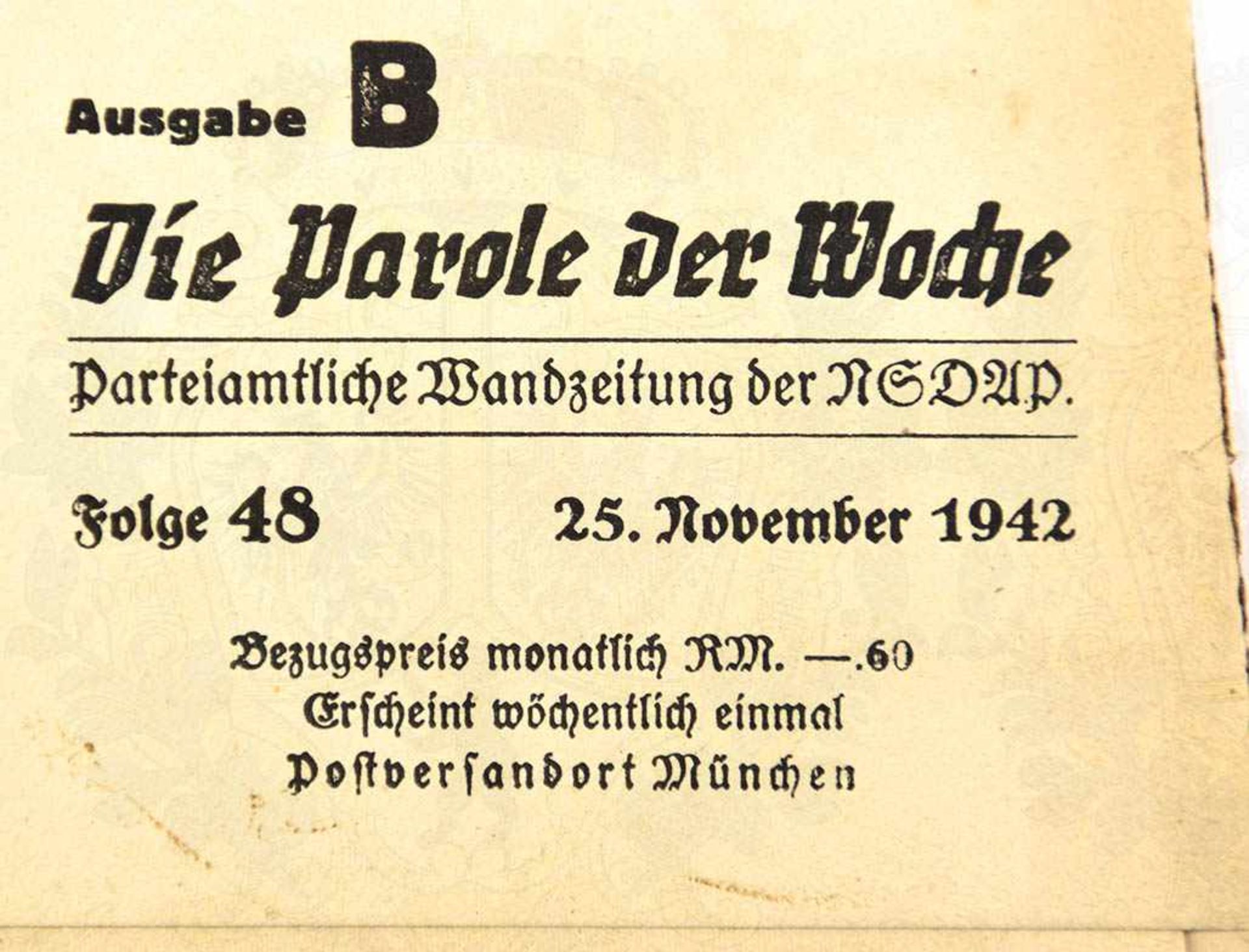 PAROLE DER WOCHE, Folge 48, vom 25.11.1942, „Der Führer sprach am 8. November 1942: ...“, Eher - Bild 2 aus 2