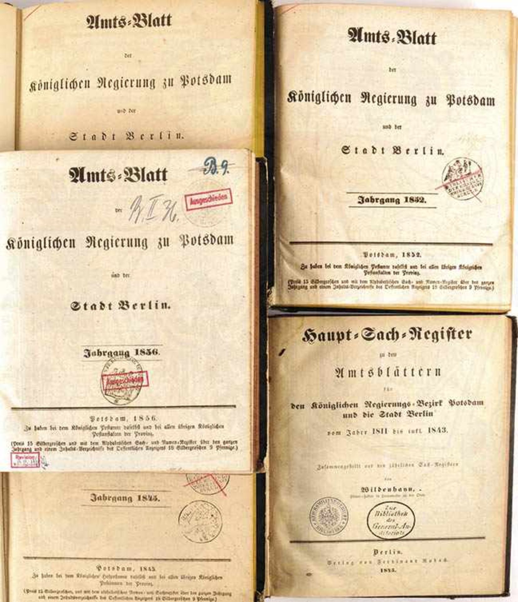 AMTSBLATT DER KÖNIGLICHEN REGIERUNG ZU POTSDAM „und der Stadt Berlin“, 4 Jahrgänge: 1845, -49, -52