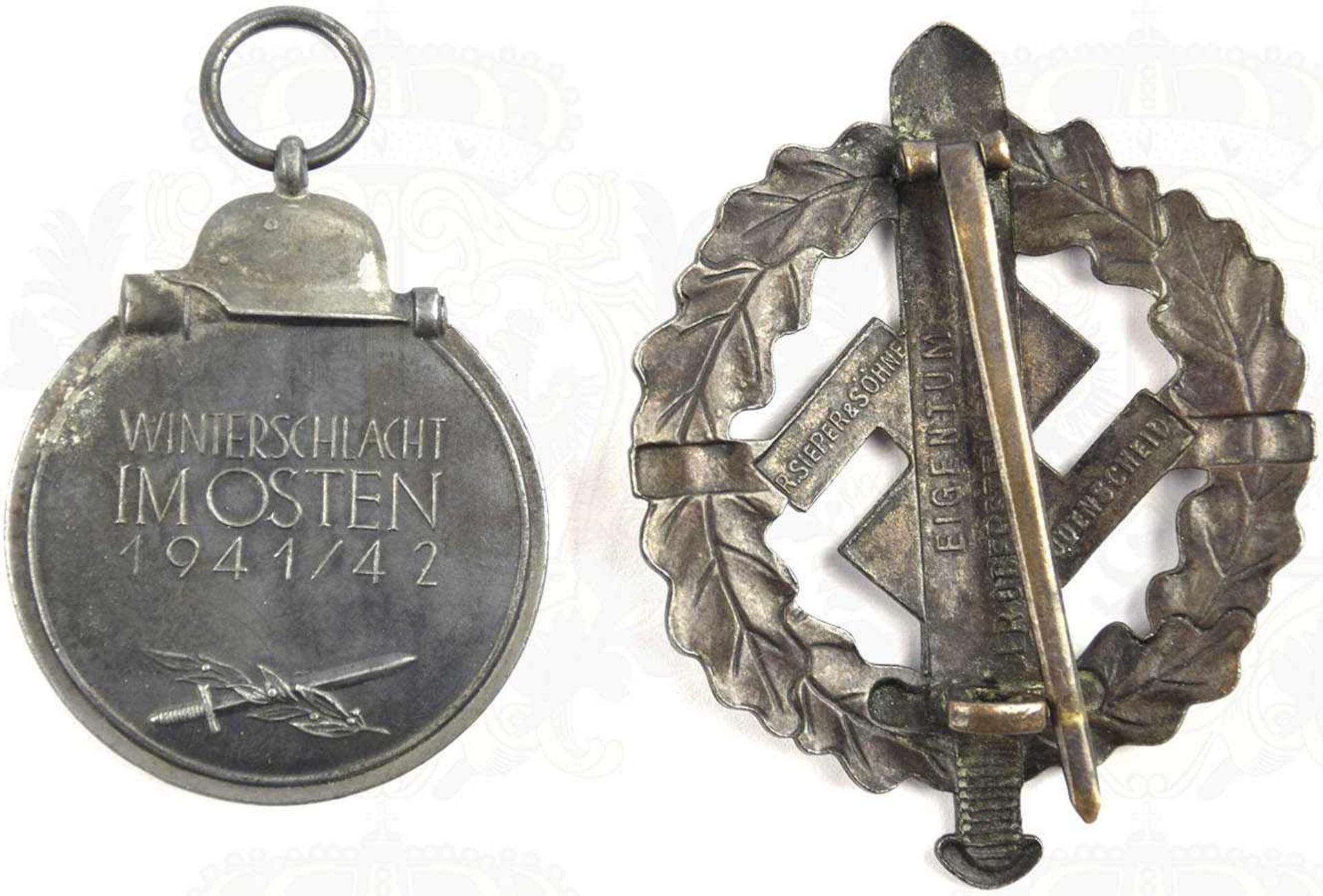 EHRENZEICHENGRUPPE EINES SOLDATEN, Medaille Winterschlacht im Osten 1941/42, Feinzink/patiniert, - Bild 3 aus 3