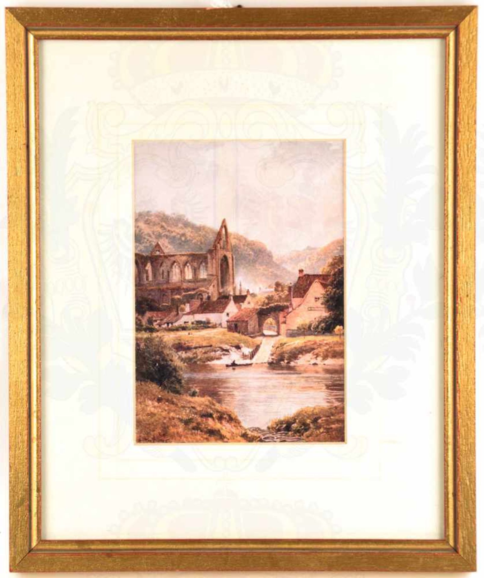 2 LANDSCHAFTS-AQUARELLE, Reprints, „Tintern Abbey“ u. „The Ferry at Tintern“, nach Harold Sutton