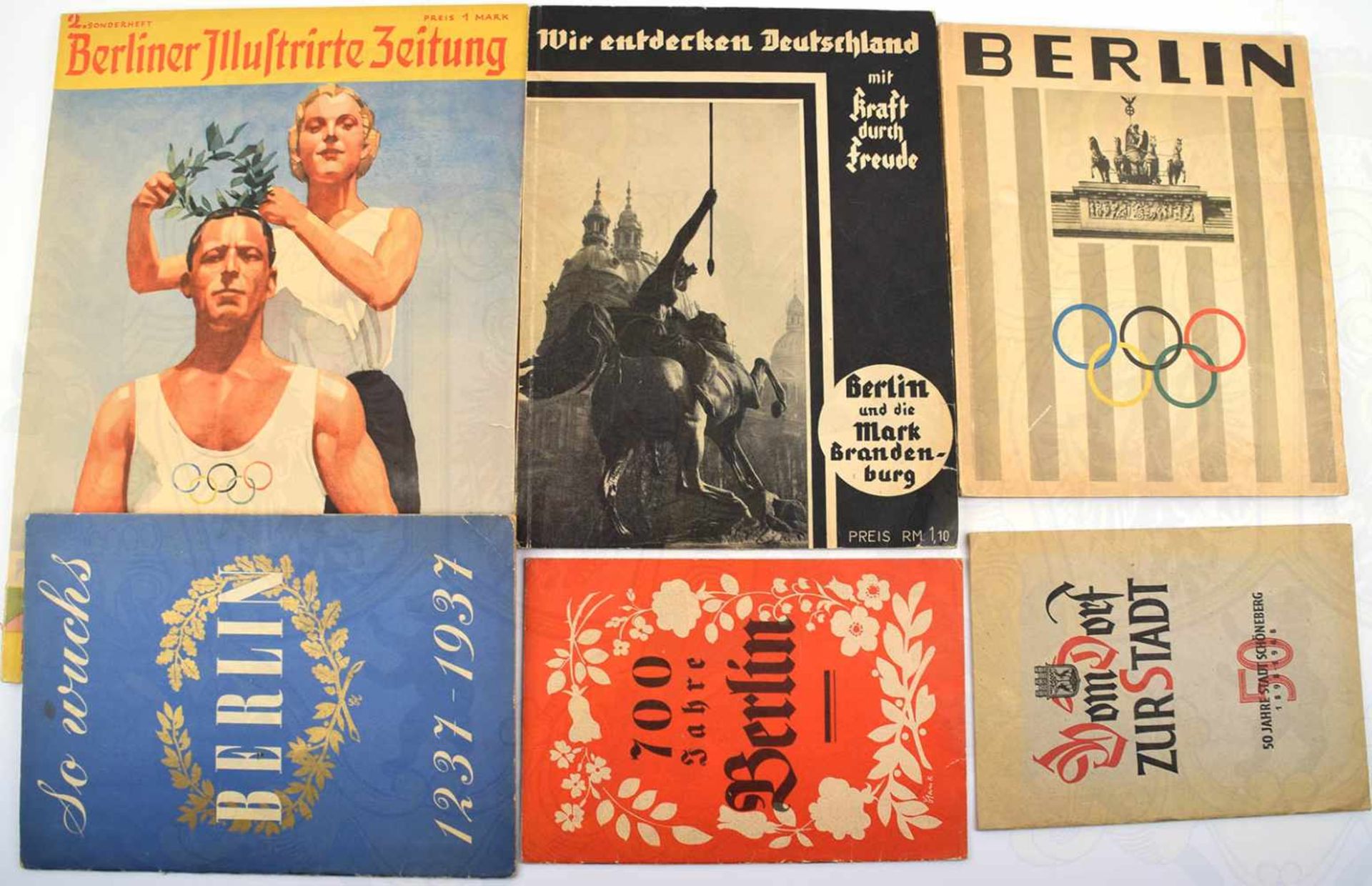 6 BROSCHÜREN, So wuchs Berlin; 700 Jahre; Berlin u.d. Mark Brandenburg; 2x Olympia etc., 1936-