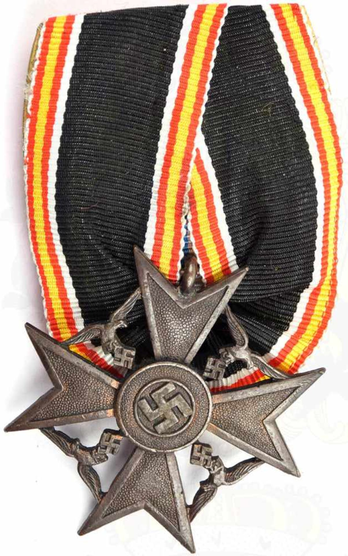 SPANIENKREUZ FÜR HINTERBLIEBENE IN BRONZE, Buntmetall, bronziert, Herst. „L/21 J. Godet u. Sohn,