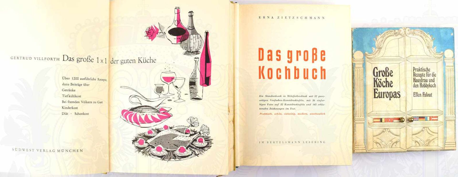 3 TITEL, Große Köche Europas; Das große Kochbuch; Das große 1x1 der guten Küche, München 1952-