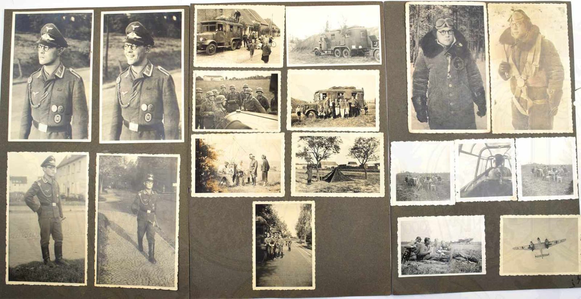 7 ALBUMSEITEN EINES FLIEGERSCHÜTZEN, u. Uffz. v. Kampfgeschwader Hindenburg, m. 76 Fotos, tls. m. - Bild 2 aus 2
