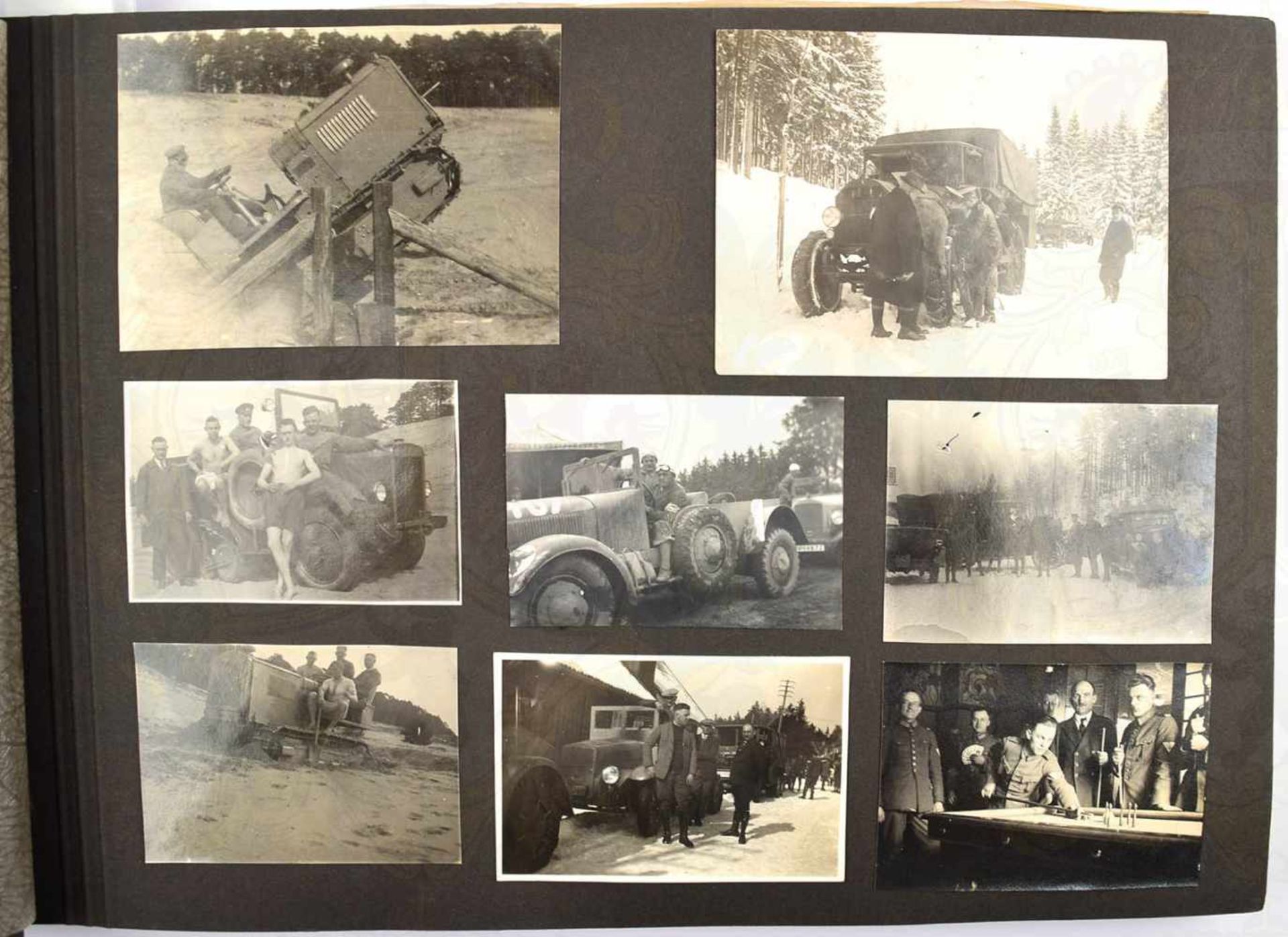 3 FOTOALBEN EINES AUTOINGENIEURS, gesamt 395 Fotos, ca. 1925-1955, teils AK bis A 5, viele PKW, auch - Bild 9 aus 14