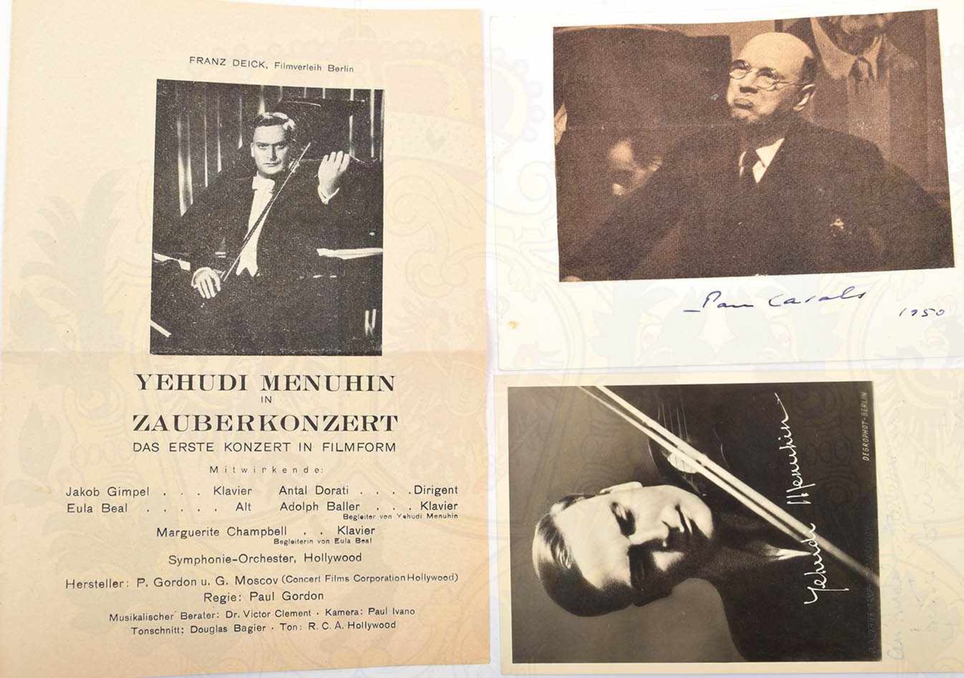 2 ORIGINALUNTERSCHRIFTEN MUSIKER UND DIRIGENTEN: Yehudi Menuhin (1916-1999), US-amerik. Geiger,