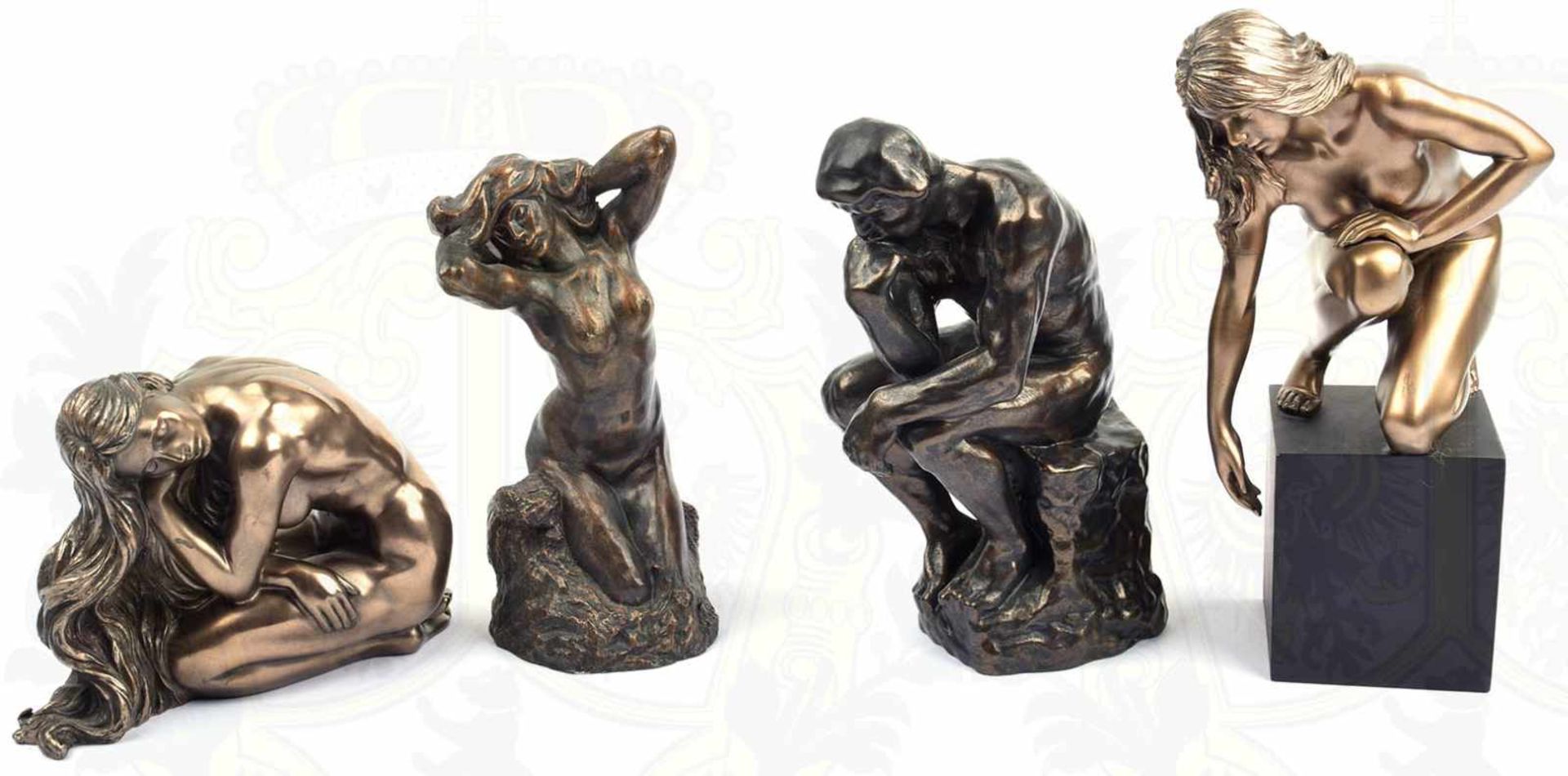 4 PLASTIKEN, Der Denker u. Venusdarstellung v. Rodin, Naturharz, bronziert, Herst. „Mouseion“,