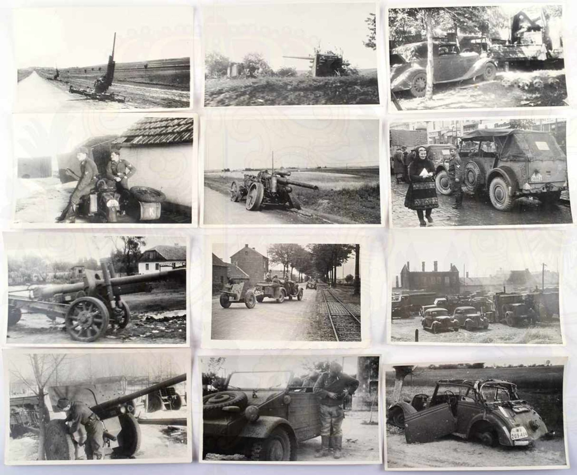 60 REPROFOTOS FAHRZEUGE UND GESCHÜTZE, meist Ostfront 1941/1942, LKW, Einheits-PKW Wehrmacht,