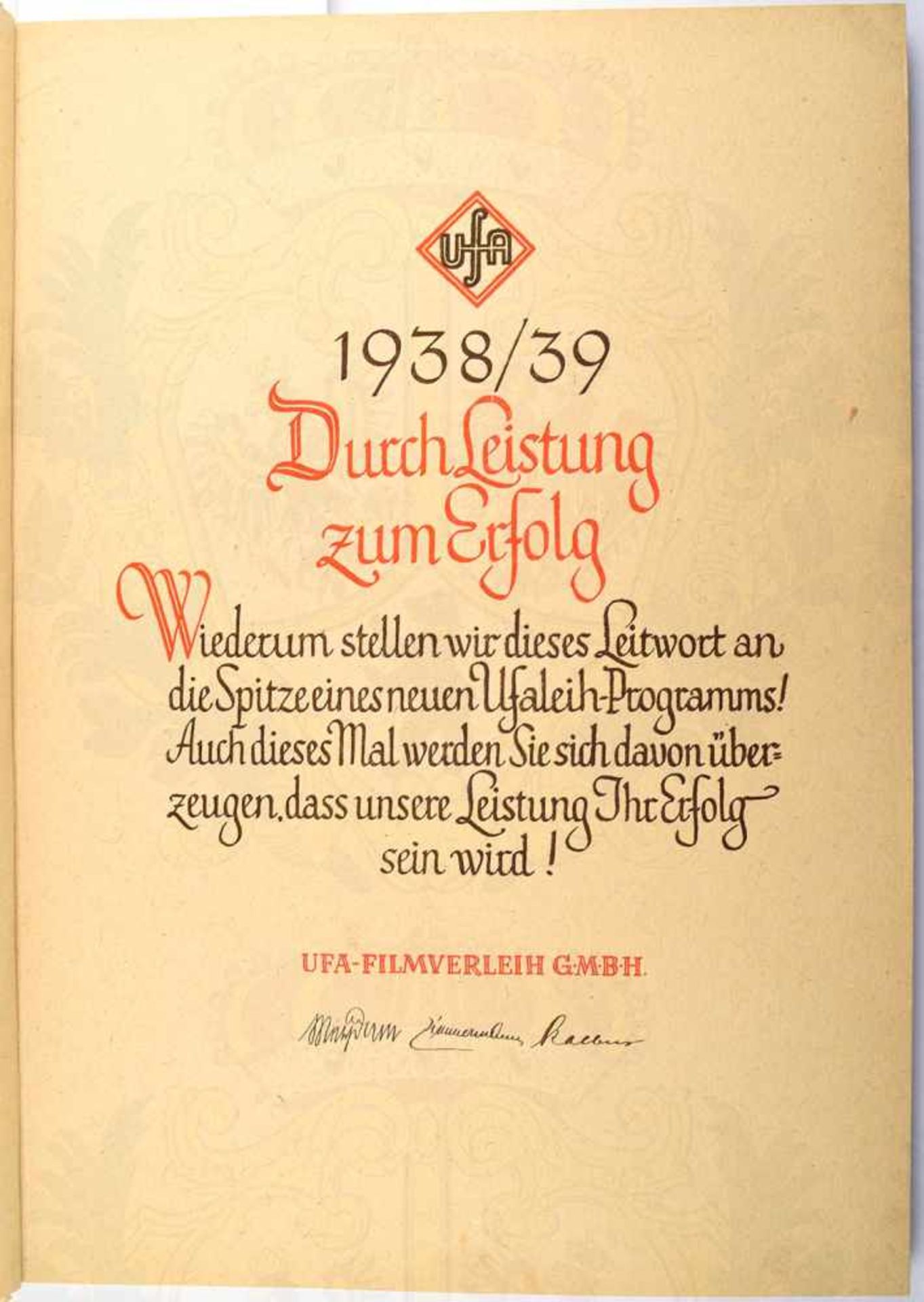 UFA 1938/1939 - DURCH LEISTUNG ZUM ERFOLG, Programm f. 34 Filme, Pour le Merite, Kolonne 13, - Bild 2 aus 3