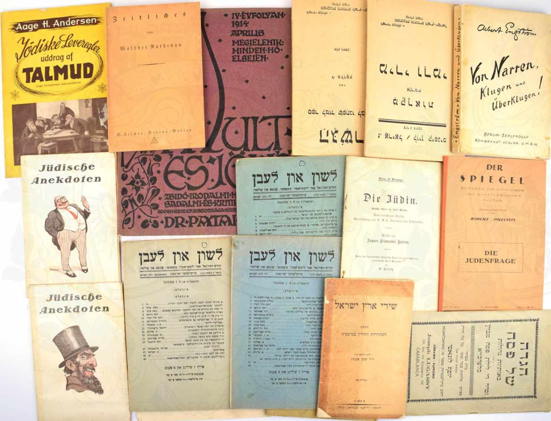 17 TITEL JUDAICA, Liederbuch, 2x Jüdische Anekdoten, Die Judenfrage, Die Jüdin, Die