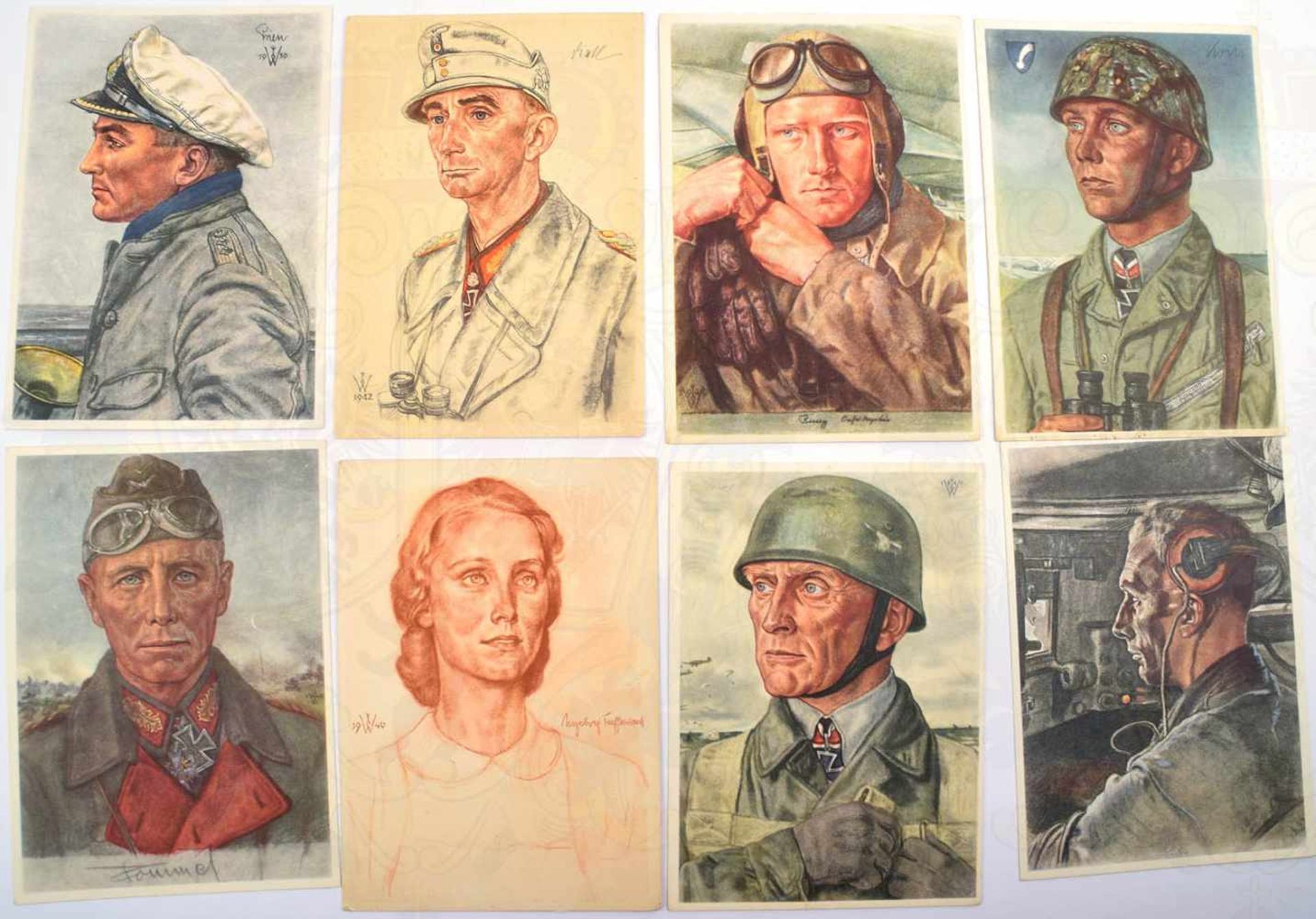 17 AK WILLRICH, meist farbig, VDA-Verlag, Gen.Major Rommel, Kpt.Ltn. Prien, Oberst Bräuer, Major