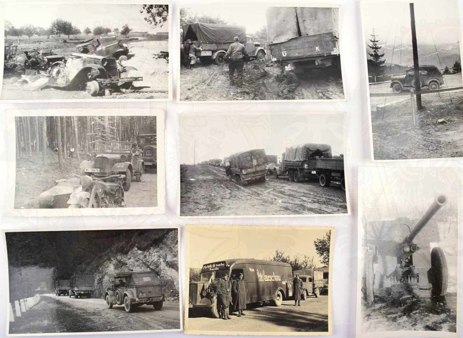 60 REPROFOTOS FAHRZEUGE UND GESCHÜTZE, meist Ostfront 1941/1942, LKW, Einheits-PKW Wehrmacht, - Bild 2 aus 2