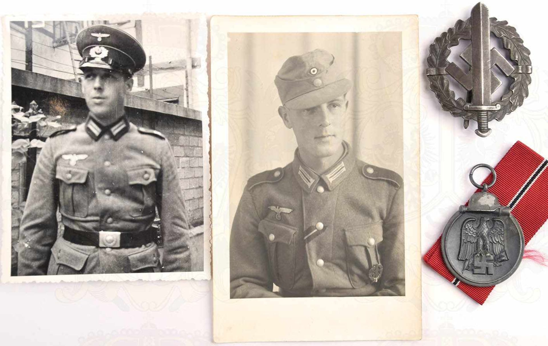 EHRENZEICHENGRUPPE EINES SOLDATEN, Medaille Winterschlacht im Osten 1941/42, Feinzink/patiniert,