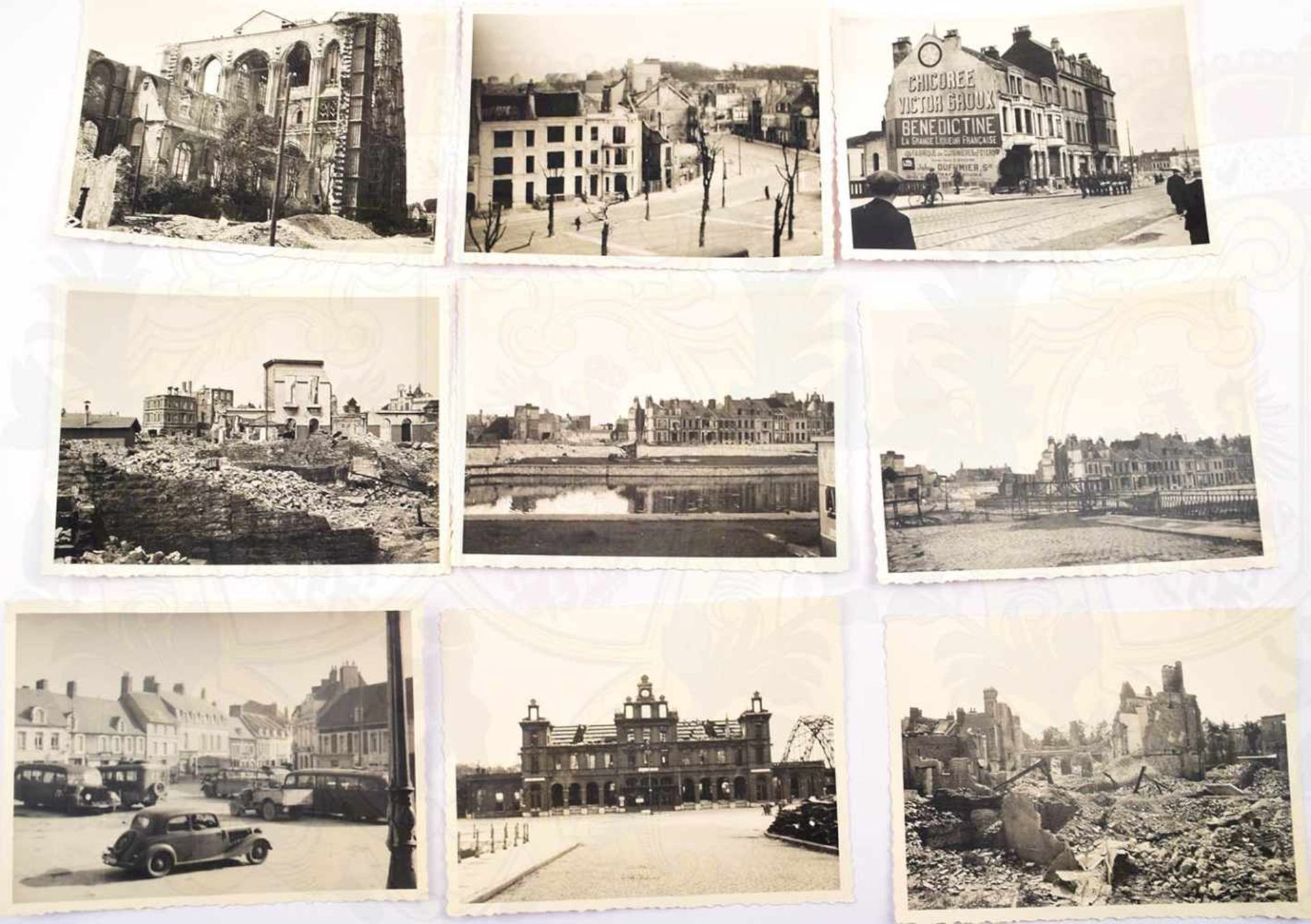 53 FOTOS BESETZTES FRANKREICH, 1941, Laon, Amiens, Abbeville, Calais u. Reims, Ruinen aus dem