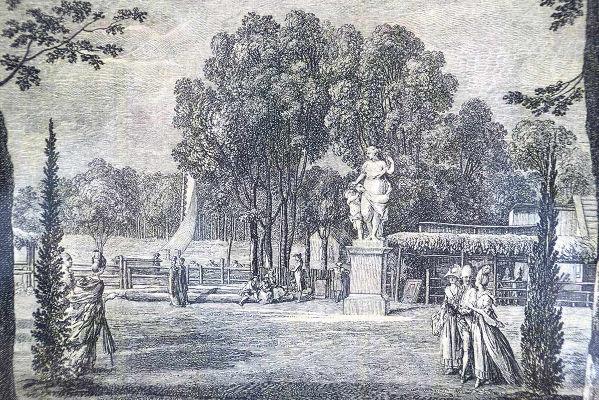 RADIERUNG „PREMIERE PROMENADE DE BERLIN“, „La place des Tentes au Parc“, Darstellung um 1772, - Bild 4 aus 4