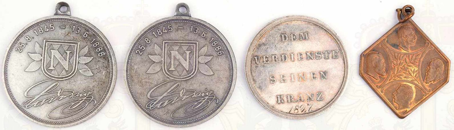 4 MEDAILLEN, 2 Gedenkmedaillen König Ludwig II. v. Bayern (neuzeitlich); Silbermedaille „Dem - Bild 2 aus 2