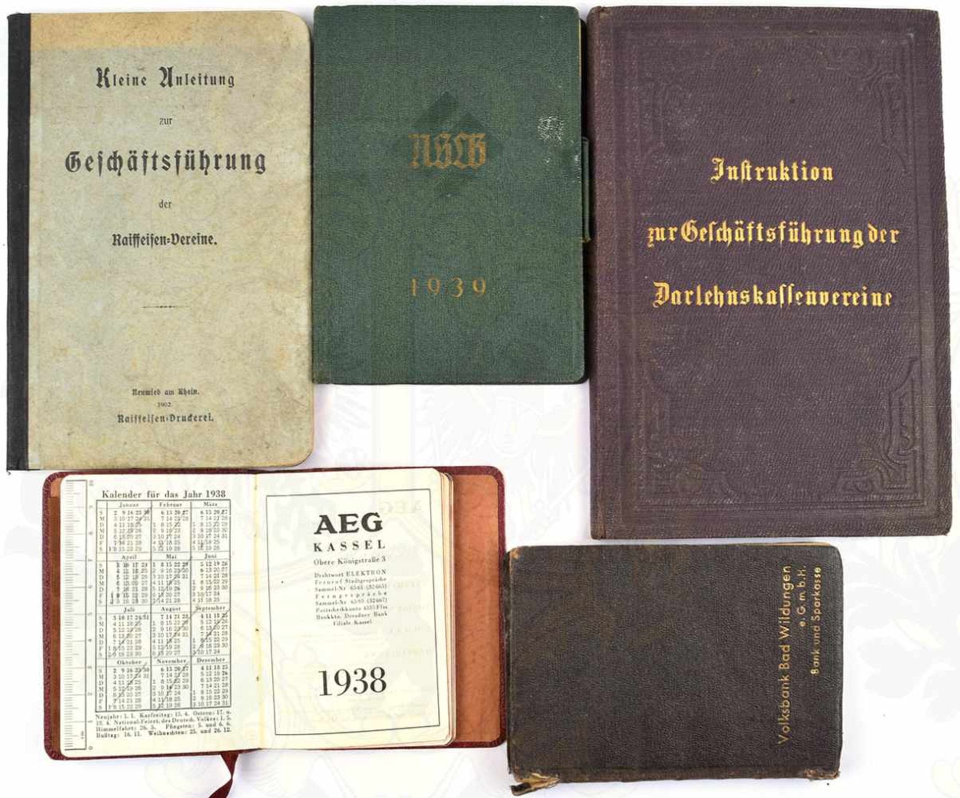 3 TASCHENKALENDER UND 2 INSTRUKTIONEN, Taschenkalender: NS-Lehrerbund 1939 (S. 1-4 fehlen), AEG