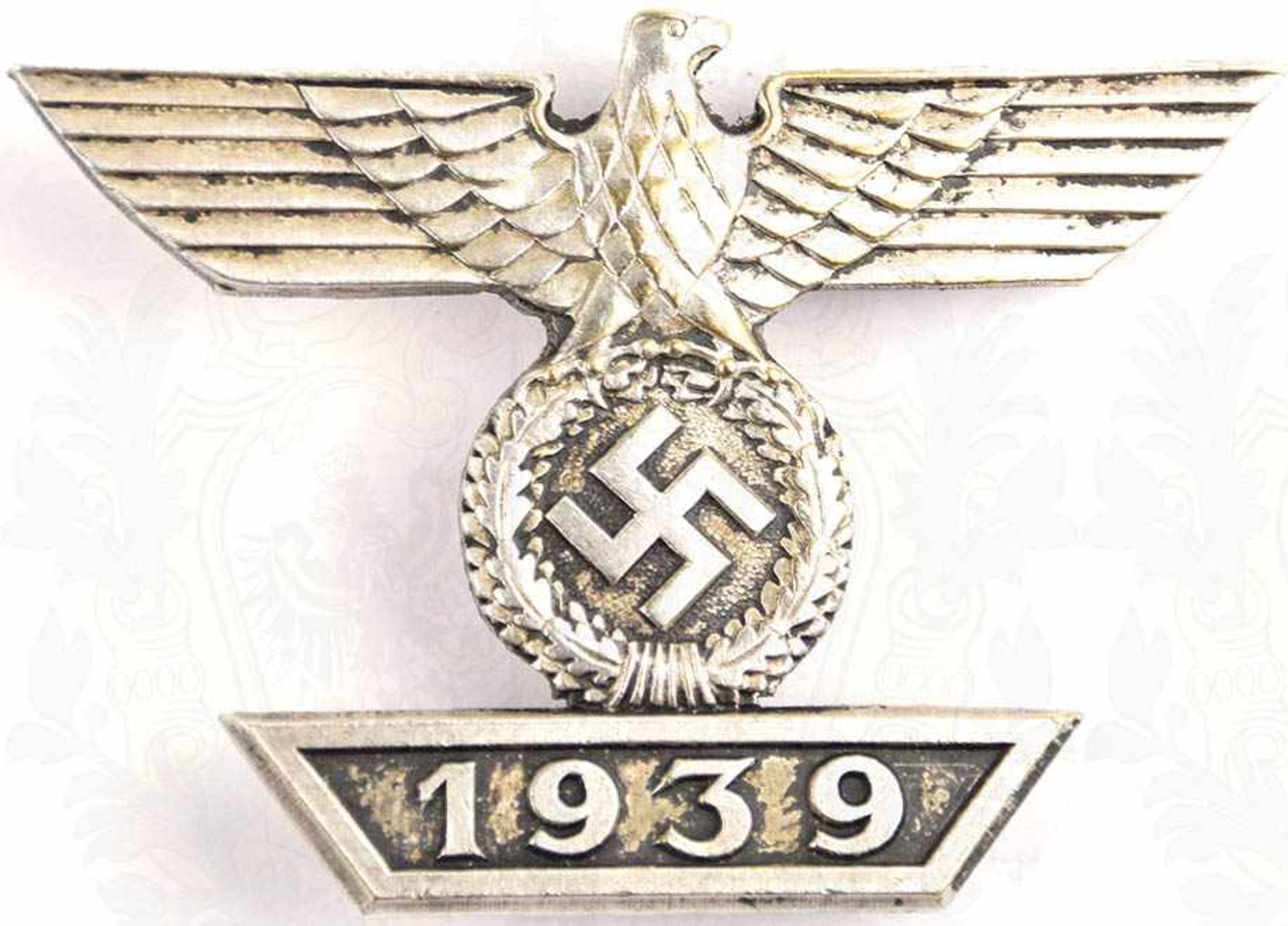WIEDERHOLUNGSSPANGE 1939 ZUM EK I 1914, 2. Form, Weißmetall, silberfarben beschichtet, dünne
