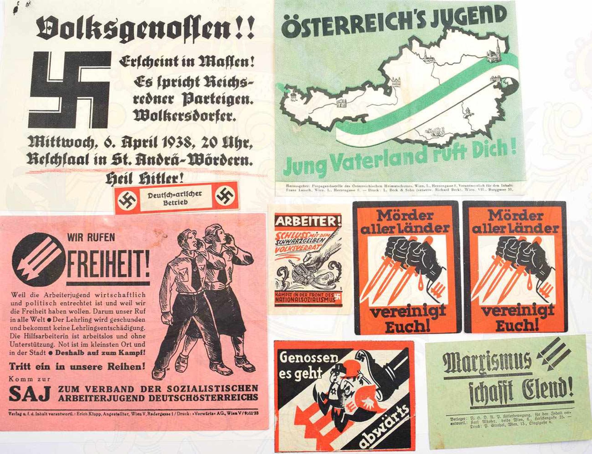 14 PROPAGANDA-VIGNETTEN 1934-1943, Kämpft in der Front d. Nationalsozialismus; Marxismus schafft