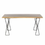 Dining table in oak, laminate and lacqured steel, circa 198Dining table in oak, laminate and