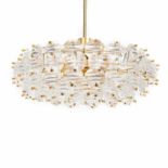 German ceiling lamp in brass and beads of carved crystal, cGerman ceiling lamp in brass and beads of