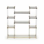 Shelving in methacrylate and gilt metal, circa 1970Shelving in methacrylate and gilt metal, circa