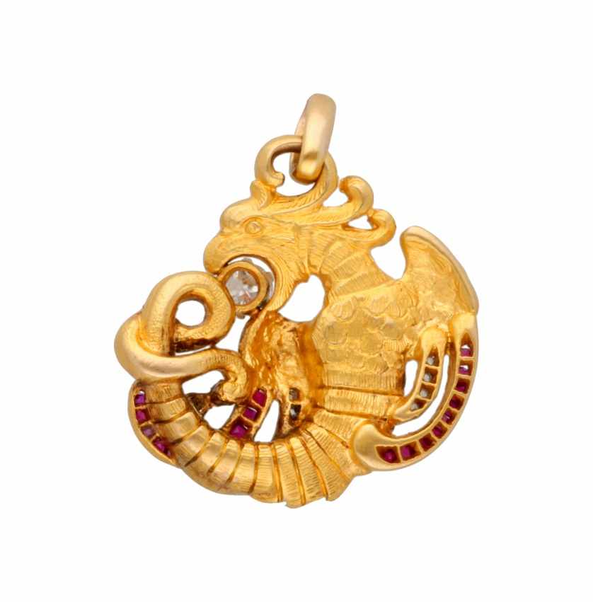 Modernist dragon-shaped pendantModernist dragon-shaped pendantGold, old brilliant and rose cut - Image 2 of 2