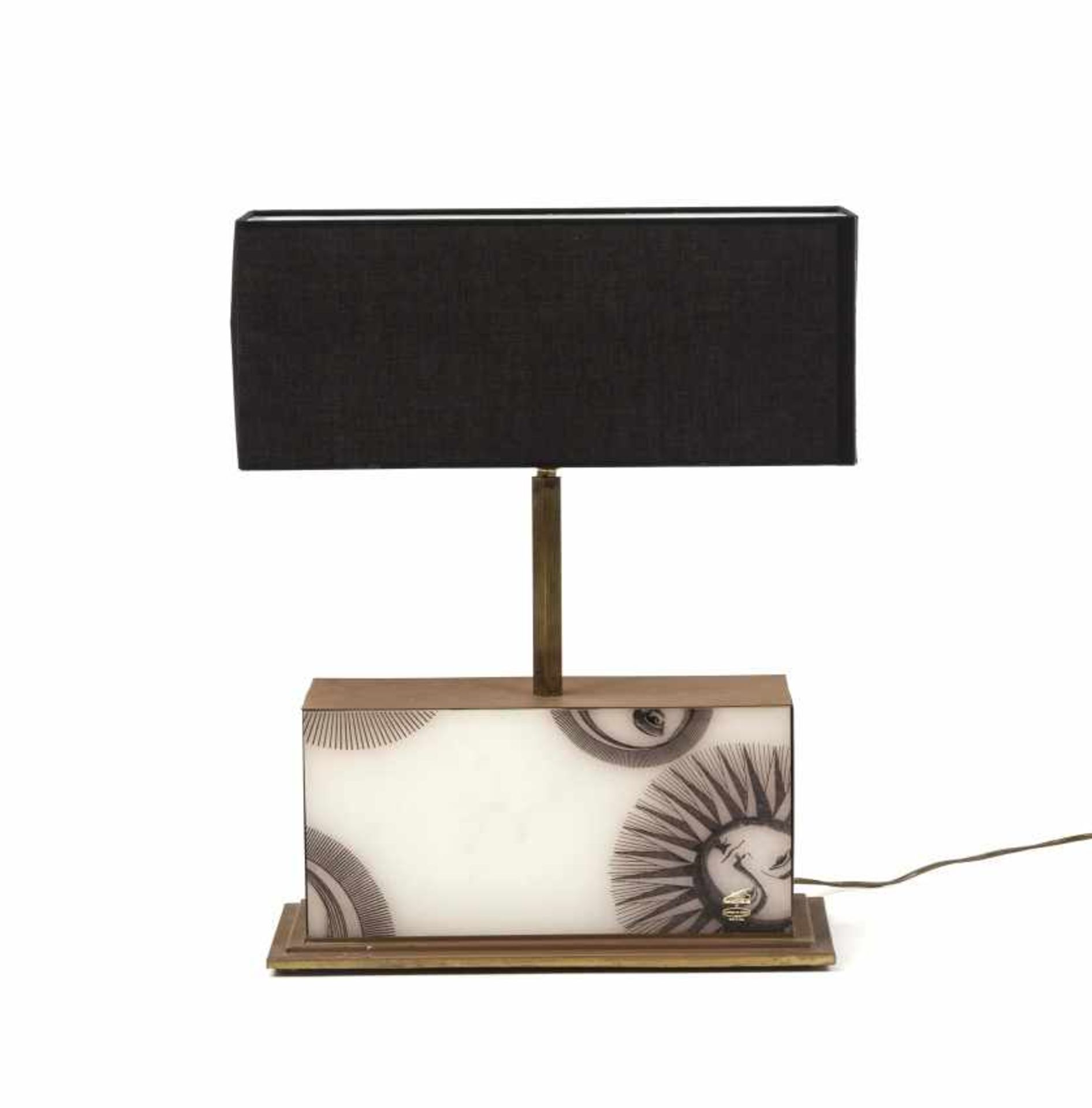 Piero Fornasetti, Table lamp, Brass, methacrylate, wooden bPiero FornasettiItaly, 1913-1988Table