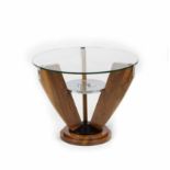 Late Art Déco side table in exotic wood, stainless steel, bLate Art Déco side table in exotic