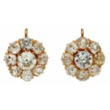 Diamonds rosette earrings, circa 1900 Rose gold and old brDiamonds rosette earrings, circa 1900 Rose