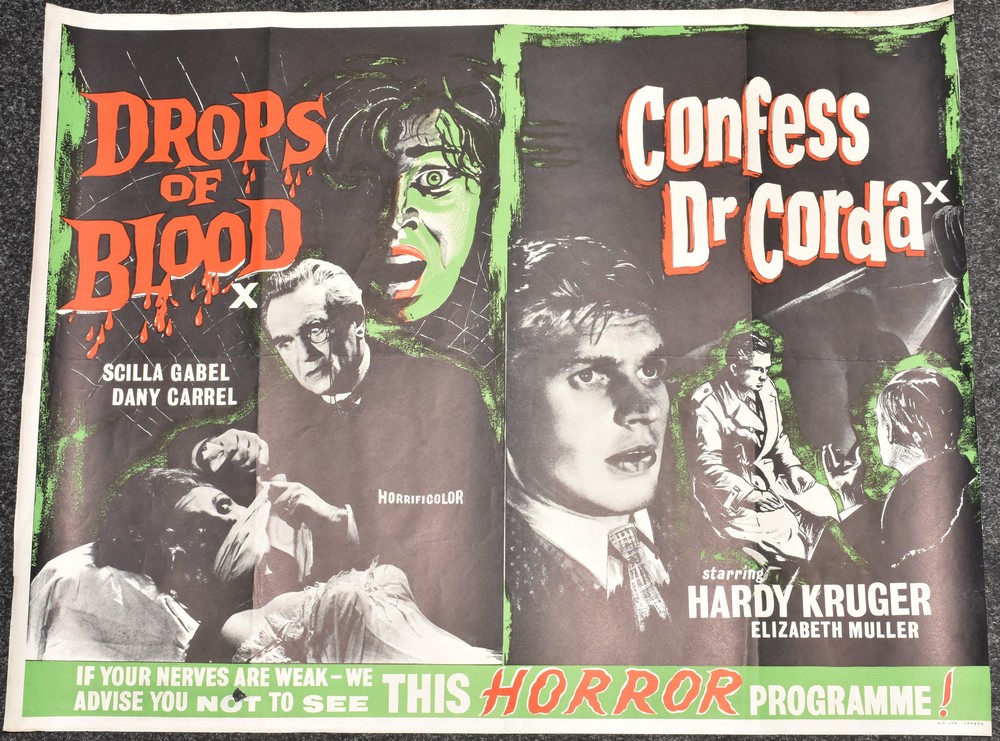 Movies and Cinema - a promotional poster, double bill, Drops of Blood, Confess Dr. Corda, 76.