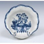A rare Worcester Marrow pattern shell shaped sweetmeat dish, curled-over handle,