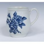 A rare Worcester Cabbage Rose Sprays pattern bell shaped mug, second version, grooved handle,