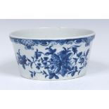 A Worcester Mansfield pattern potted meat tub, painted blue with sprays of peonies,